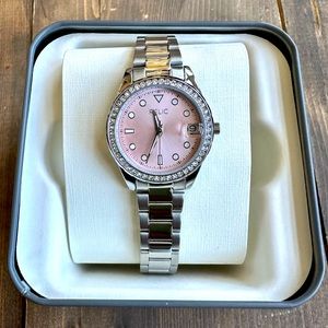 Relic by Fossil women’s watch, pink face, metal bracelet band